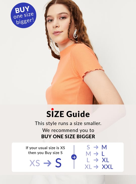 Women Rib Knit Lettuce Edge Top