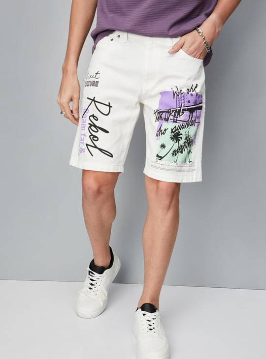 Men Printed Denim Shorts