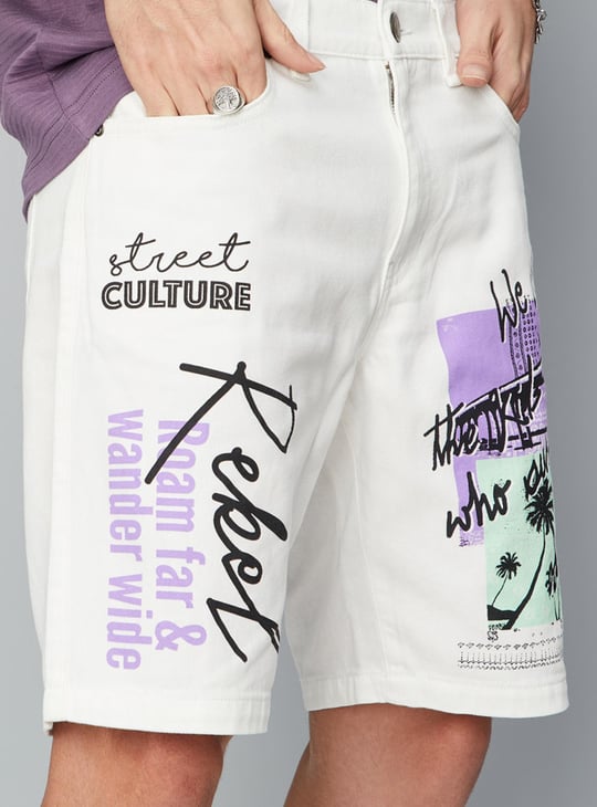 Men Printed Denim Shorts