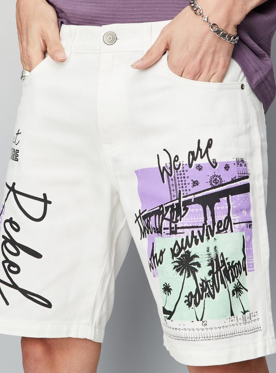 Men Printed Denim Shorts