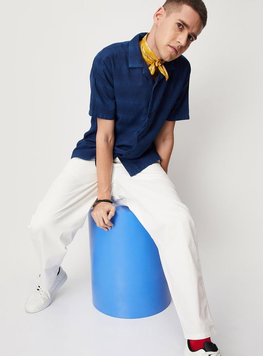 Men Indigo Printed Resort Collar Regular Fit Casual Shirt