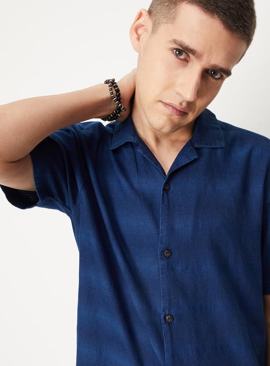 Men Indigo Printed Resort Collar Regular Fit Casual Shirt