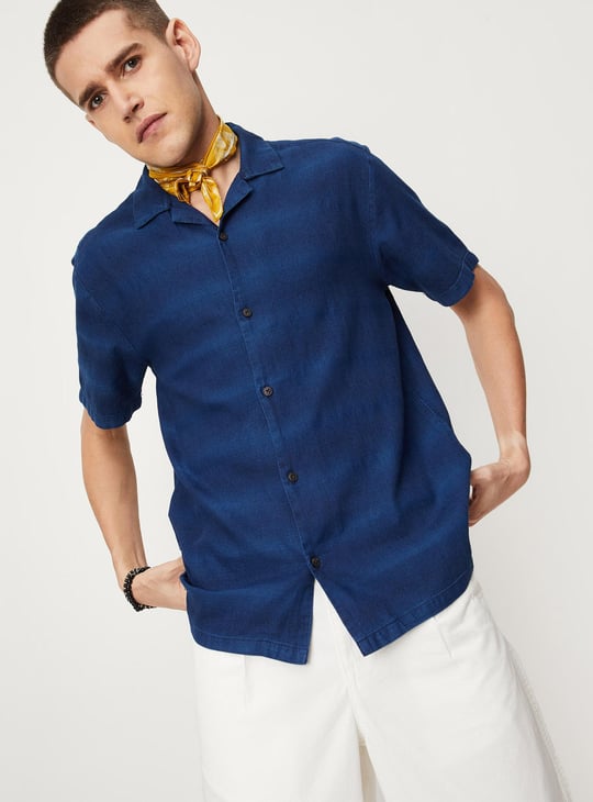 Men Indigo Printed Resort Collar Regular Fit Casual Shirt