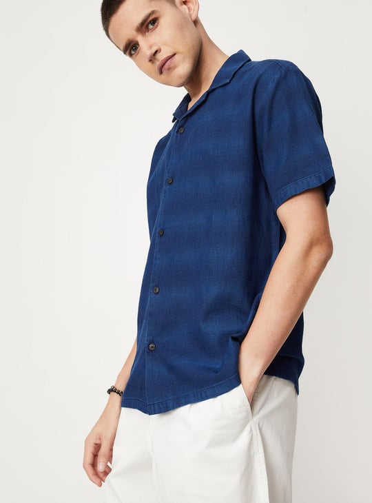 Men Indigo Printed Resort Collar Regular Fit Casual Shirt