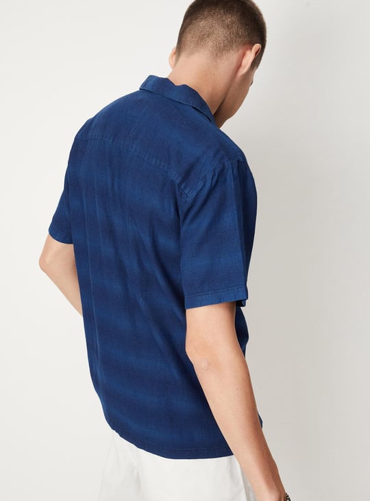 Men Indigo Printed Resort Collar Regular Fit Casual Shirt