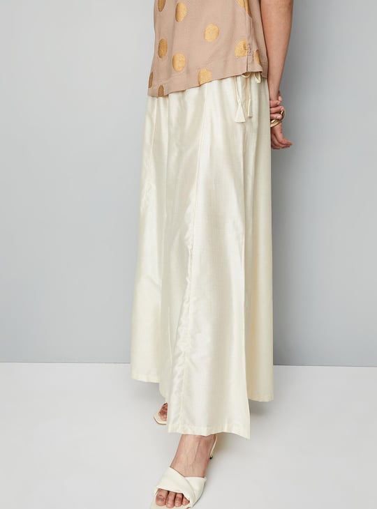 Women Solid Drawstring Flared Palazzos