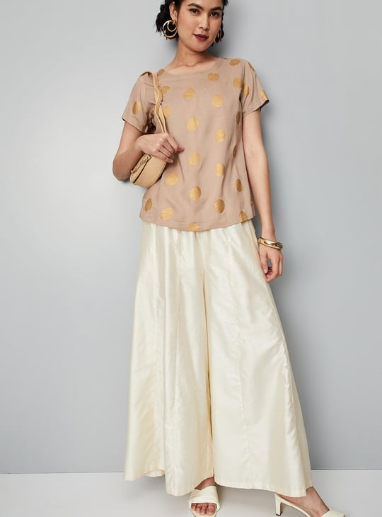 Women Solid Drawstring Flared Palazzos