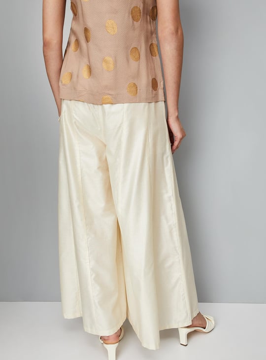 Women Solid Drawstring Flared Palazzos