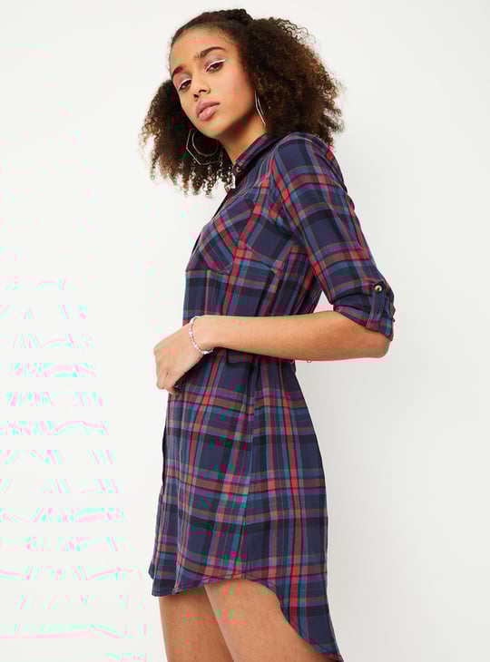 Women Checked Yarn Dyed Belted Tunic