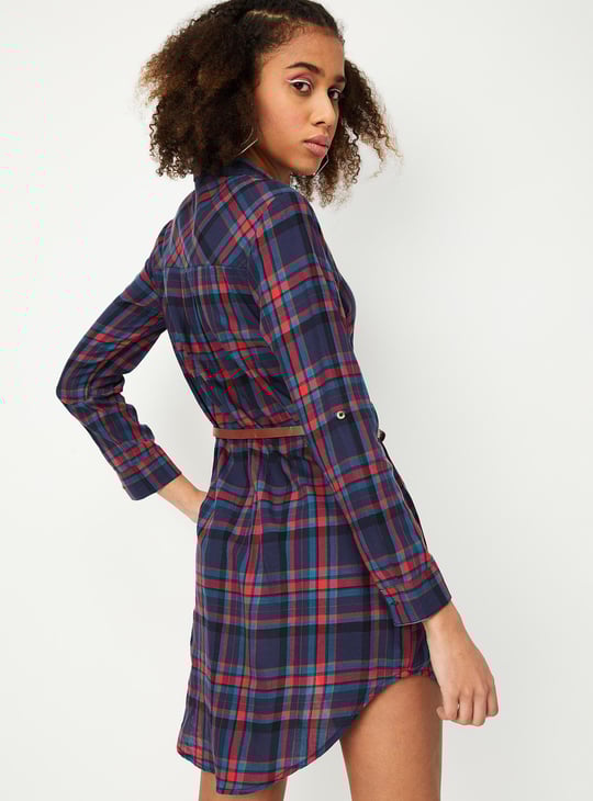 Women Checked Yarn Dyed Belted Tunic