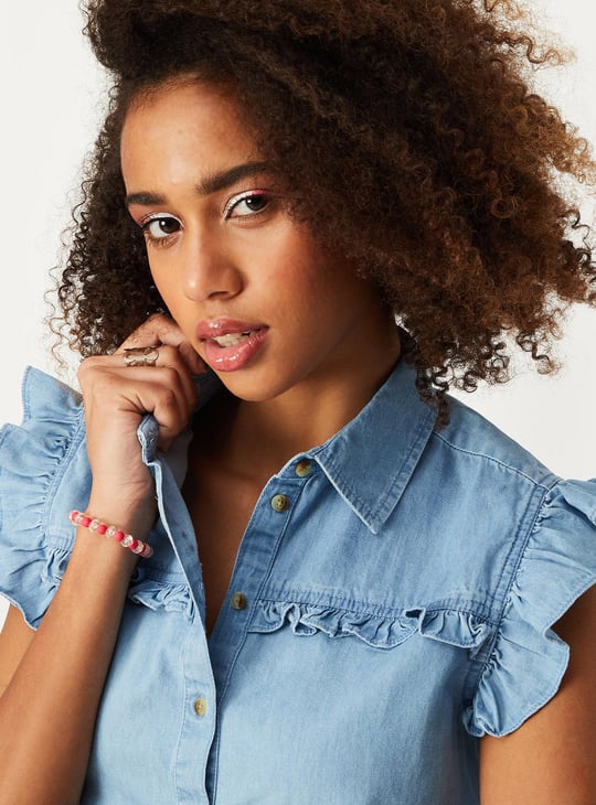 Women Ruffled Denim Shirt