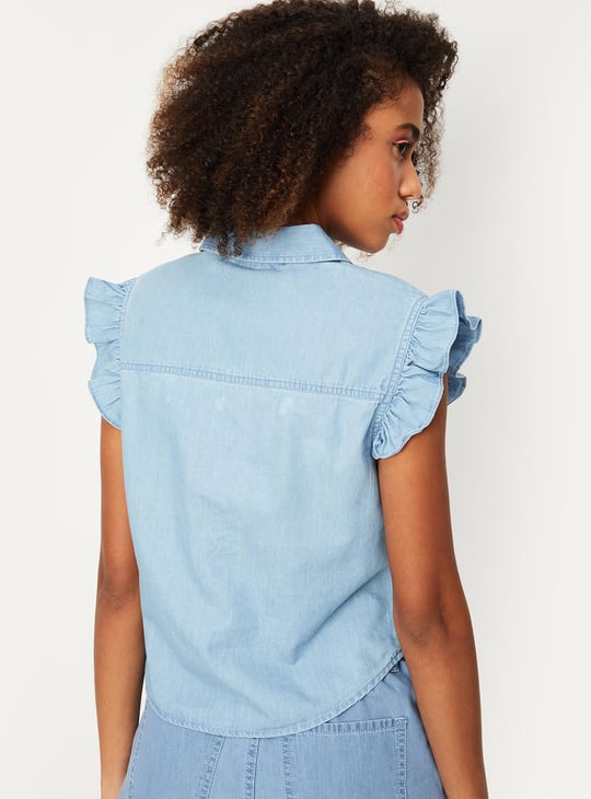 Women Ruffled Denim Shirt