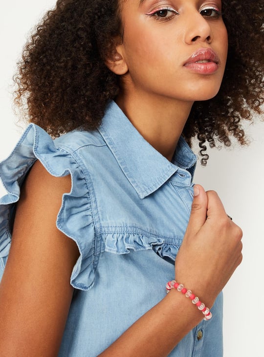 Women Ruffled Denim Shirt