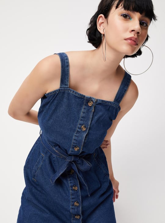 Women Solid Denim Shirt Dress