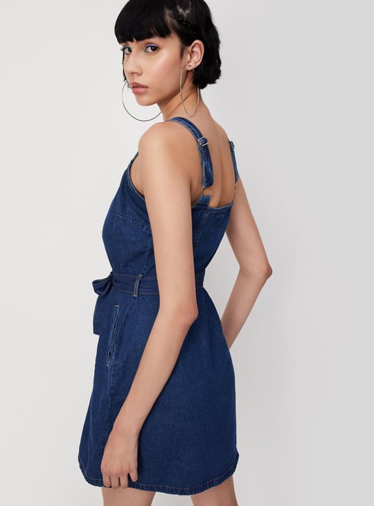Women Solid Denim Shirt Dress