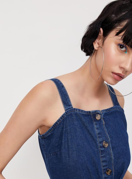Women Solid Denim Shirt Dress