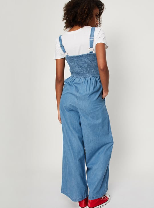Women Solid Denim Jumpsuit with T-shirt