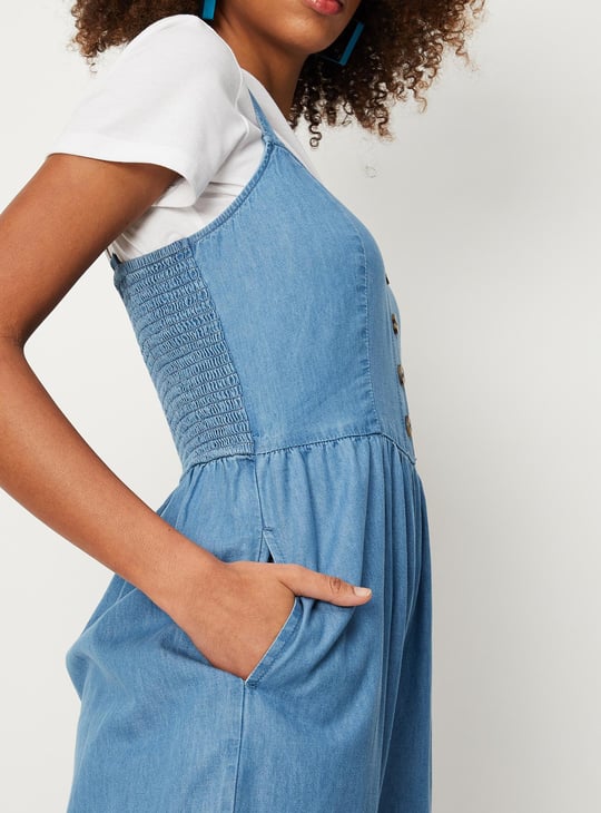 Women Solid Denim Jumpsuit with T-shirt