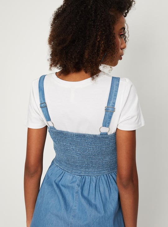 Women Solid Denim Jumpsuit with T-shirt