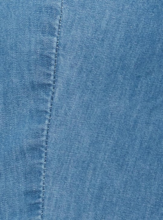 Women Solid Denim Jumpsuit with T-shirt