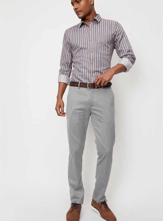 Men Woven Carrot Fit Formal Trousers