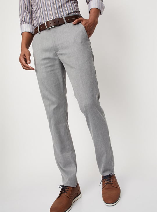 Men Woven Carrot Fit Formal Trousers