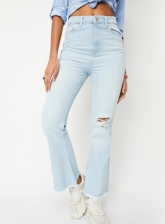 Women Ripped Flared Jeans