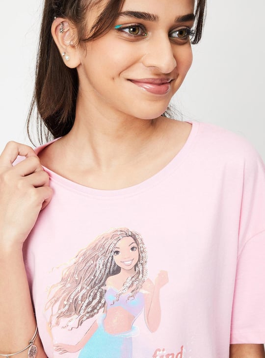 Girls Little Mermaid Printed Knit T-shirt