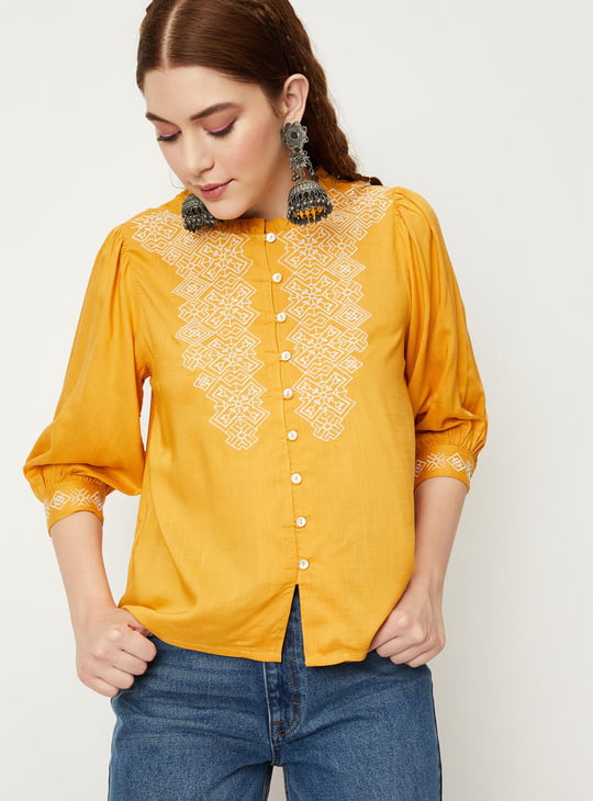 Women Placement Embroidery Button-Down Tunic