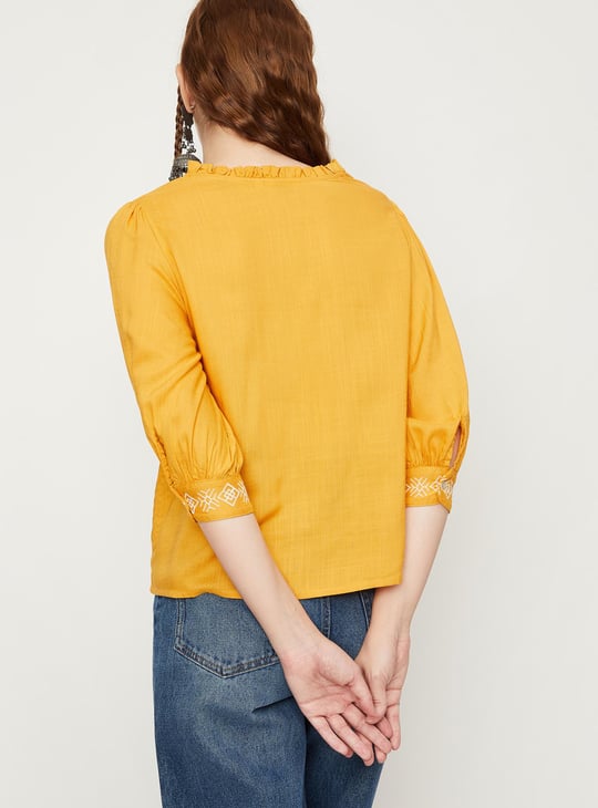 Women Placement Embroidery Button-Down Tunic