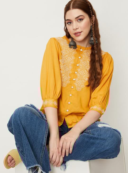 Women Placement Embroidery Button-Down Tunic