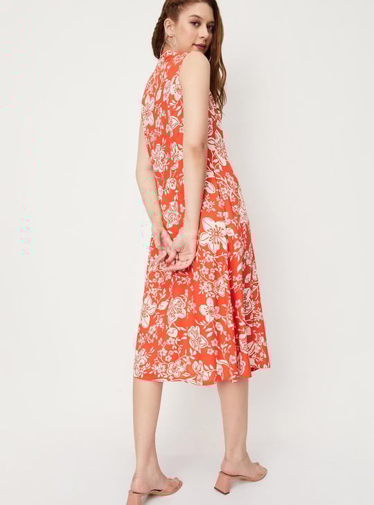 Women Printed Sleeveless Shirt Dress