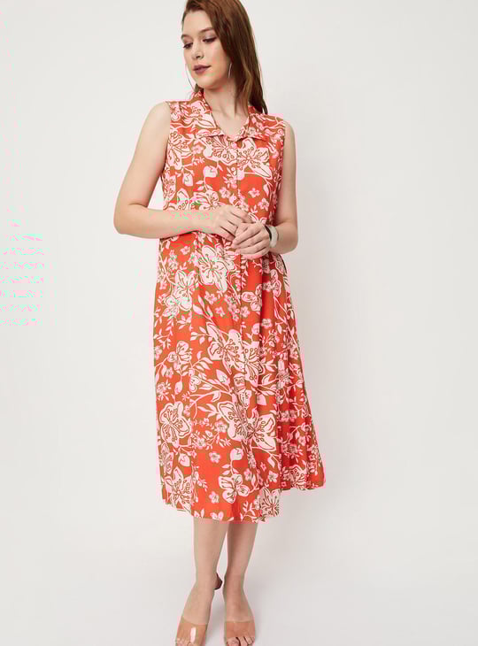 Women Printed Sleeveless Shirt Dress
