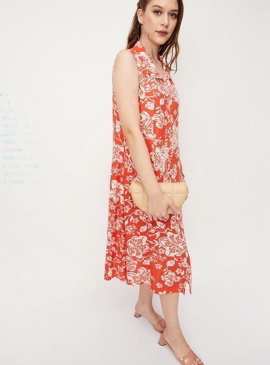 Women Printed Sleeveless Shirt Dress