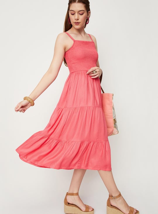 Women Smocked Tiered Midi Dress