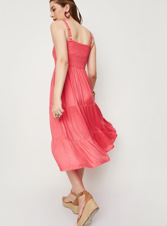 Women Smocked Tiered Midi Dress