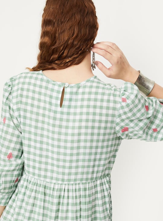 Women Checked Yarn Dyed Tiered Dress