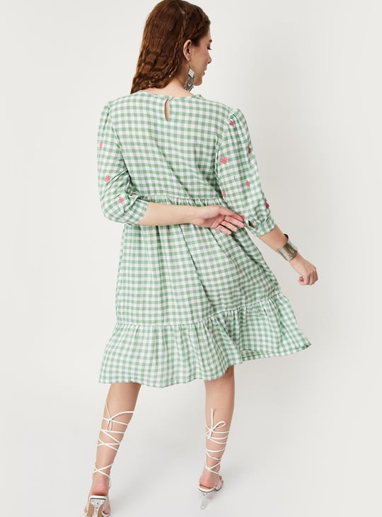 Women Checked Yarn Dyed Tiered Dress
