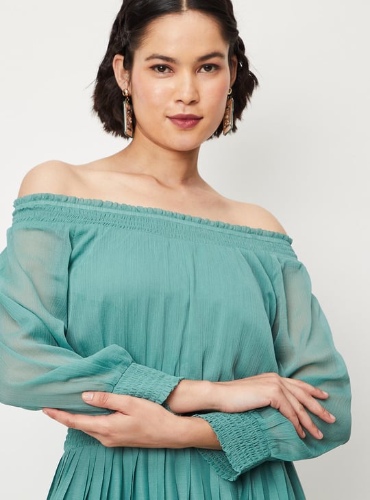 Women Pleated Off-Shoulder Maxi Dress