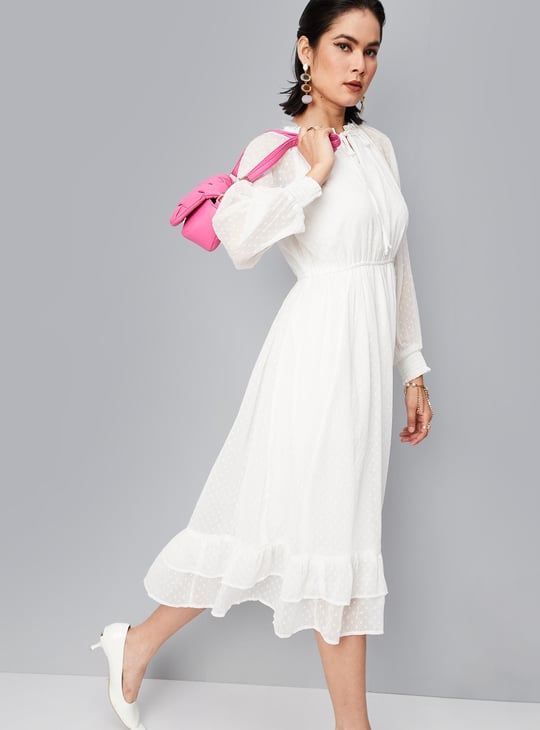 Women Dobby Woven Flared Dress