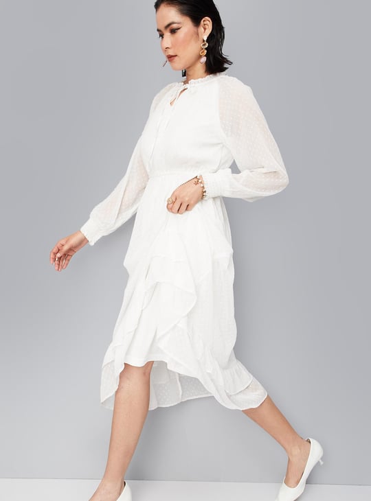 Women Dobby Woven Flared Dress