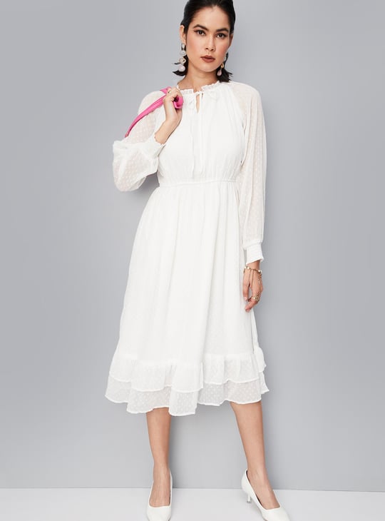 Women Dobby Woven Flared Dress