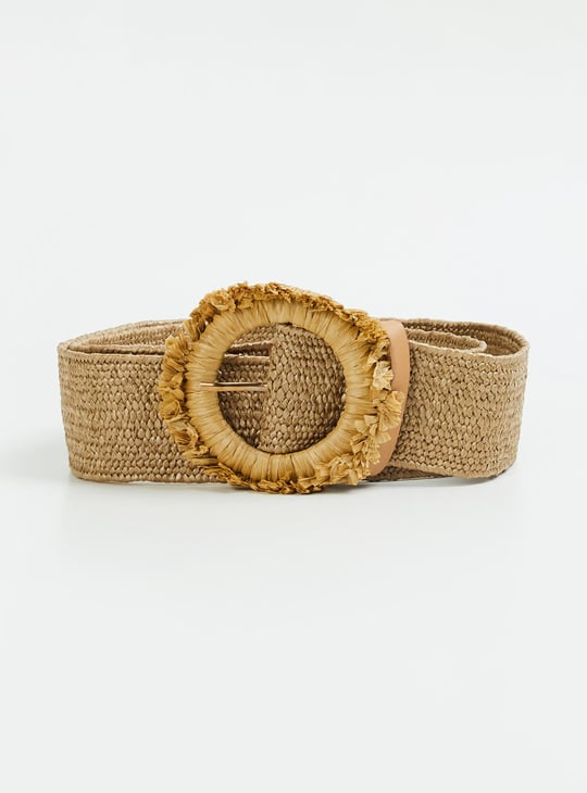 Women Woven Belt with Fringe Trim