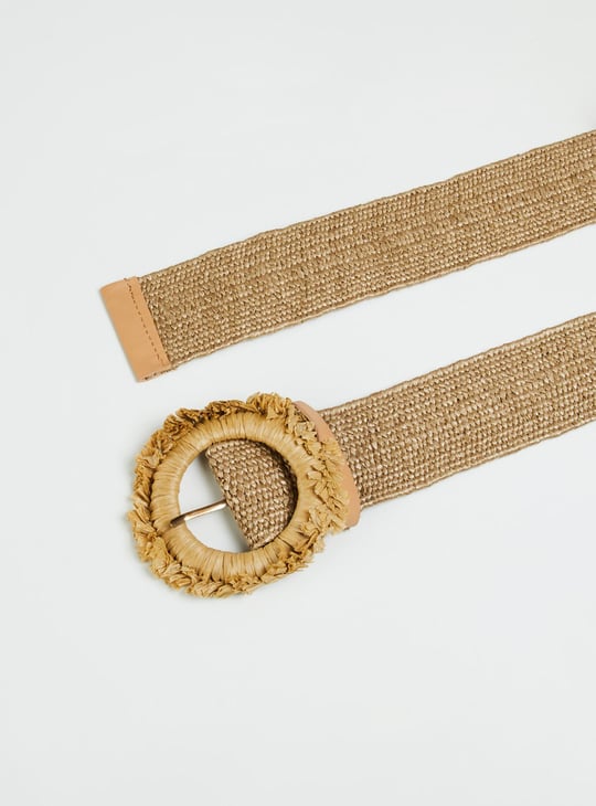Women Woven Belt with Fringe Trim