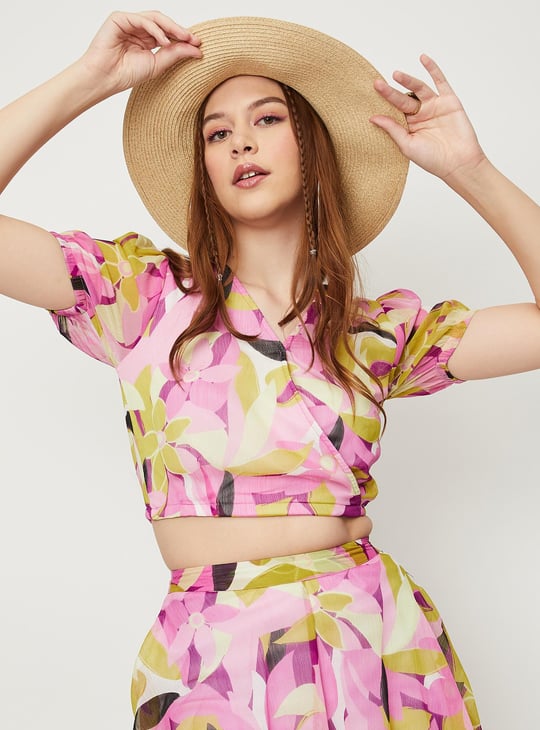 Women Floral-Print Wrap Crop Top