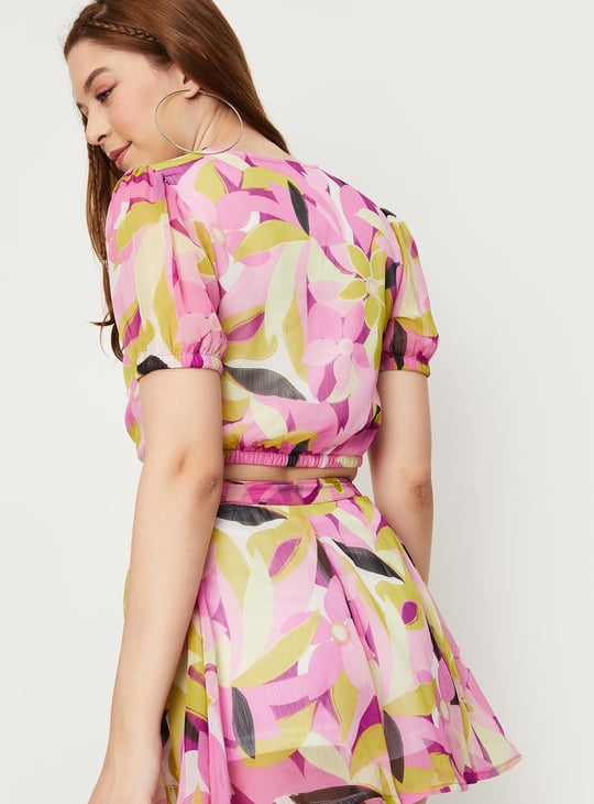 Women Floral-Print Wrap Crop Top