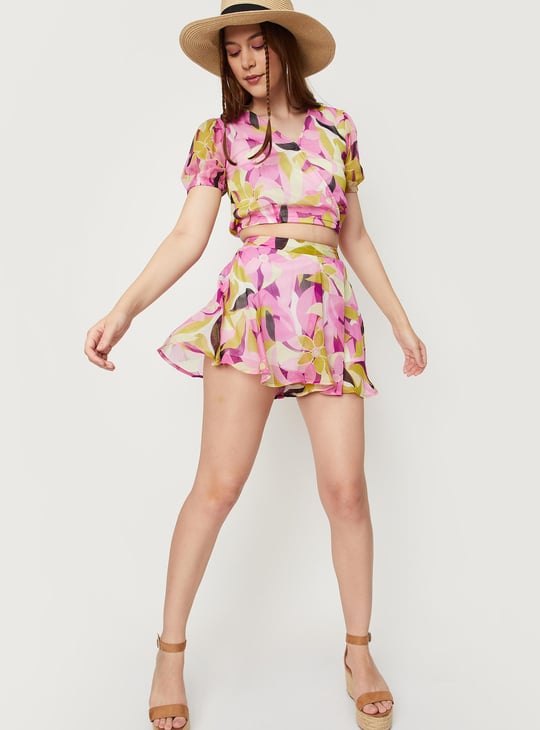 Women Floral-Print Wrap Crop Top