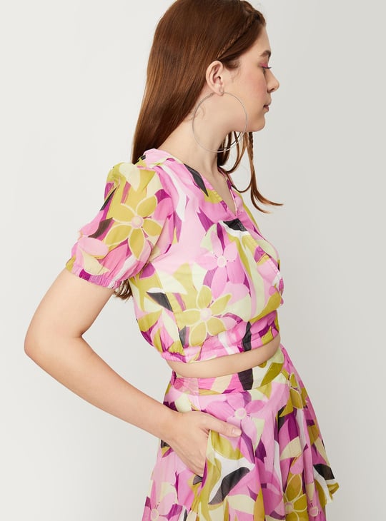 Women Floral-Print Wrap Crop Top