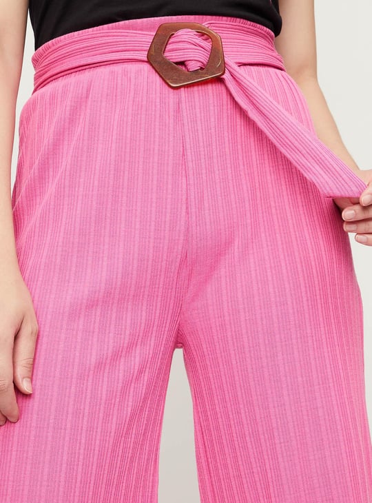 Women Textured Belted Flared Culottes