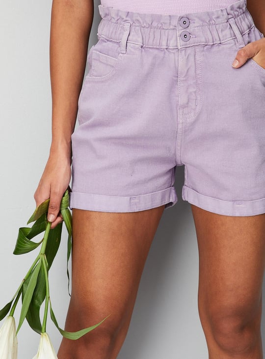 Women Solid High-Waist Denim Shorts